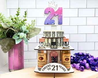 Girls 21st Birthday Mini Shot Bottle and Money Holder, Birthday Party Decoration