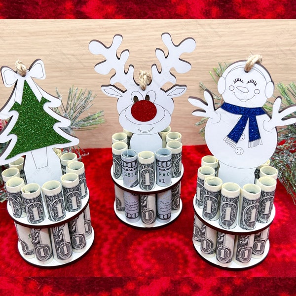 Cute Christmas Money Holder Ornaments, Tiered Money Cake Gift for Kids, Snowman, Tree and Reindeer, Hard to Buy for Christmas Gift Idea