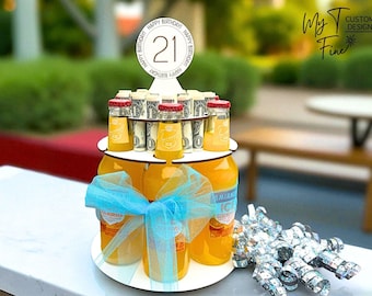 21st Birthday Alcohol Bottle and Money Tower, Centerpiece, Gift for Girls, Funny Alcohol Gift for Female Turning 21, Daughter Gift