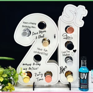 Funny 21st Birthday Gift Liquor Shot Holder, 21st Birthday Decoration, Gift for Him or Her, Shot Cake Kit, Mini Liquor Bottle Message Board