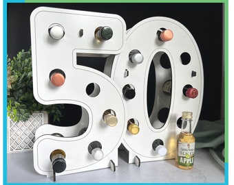 Mens 50th Birthday Mini Liquor Bottle Holder, Number 50 Party Gift, Alcohol Not Included