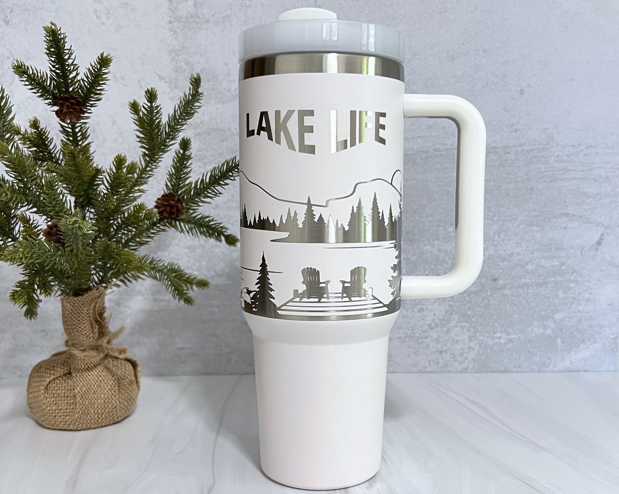 Stanley Lake Map Tumbler Travel Mug Insulated Laser Engraved Coffee Cup  Idaho 20 oz Light Blue 