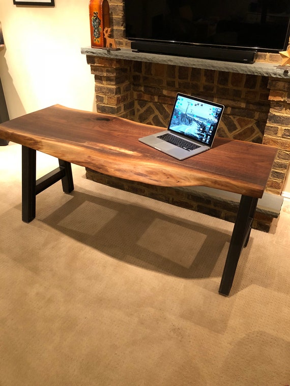 Live Edge Walnut Desk Steel I Beam Legs Industrial Rustic Etsy