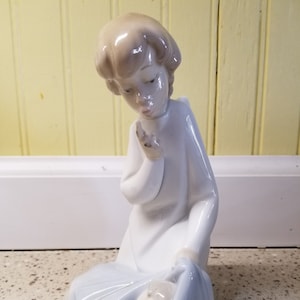 Vintage Lladro Guardian Angel with Sleeping Baby #4635, handmade in Spain, porcelain figurine, retired