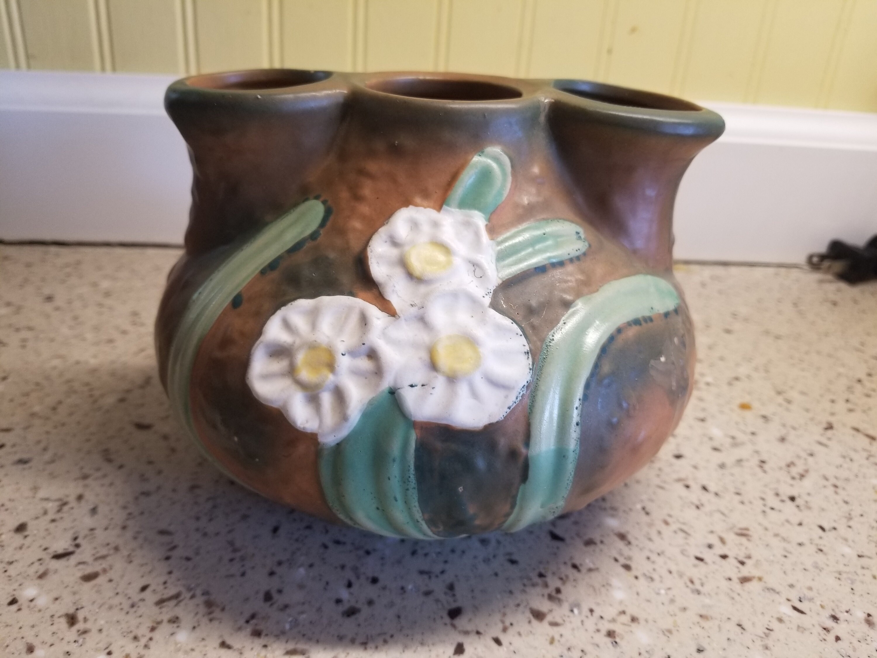 Roseville Pottery 3 Hole Flower Vase three openings brown Etsy