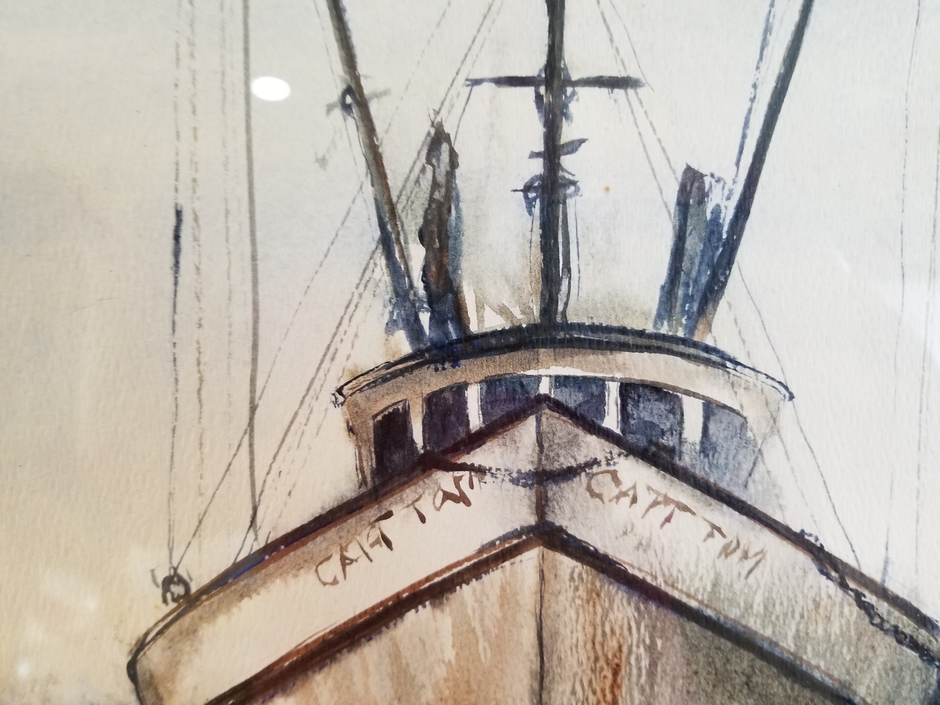 Antique Crab Boat Peer Watercolor Painting Harbor Signed Etsy