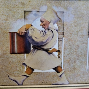 Maxfield Parrish Chef print, “Chef Carrying Cauldron” Original lithograph, antique, 1925 Knave Of Hearts