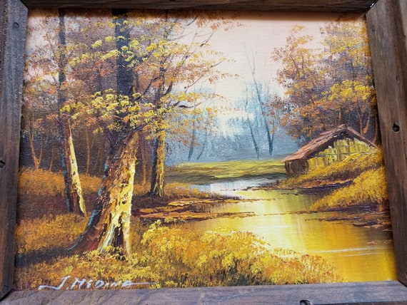 Autumn, Fall Trees Oil Painting, Autumn Landscape, Trees, Cabin