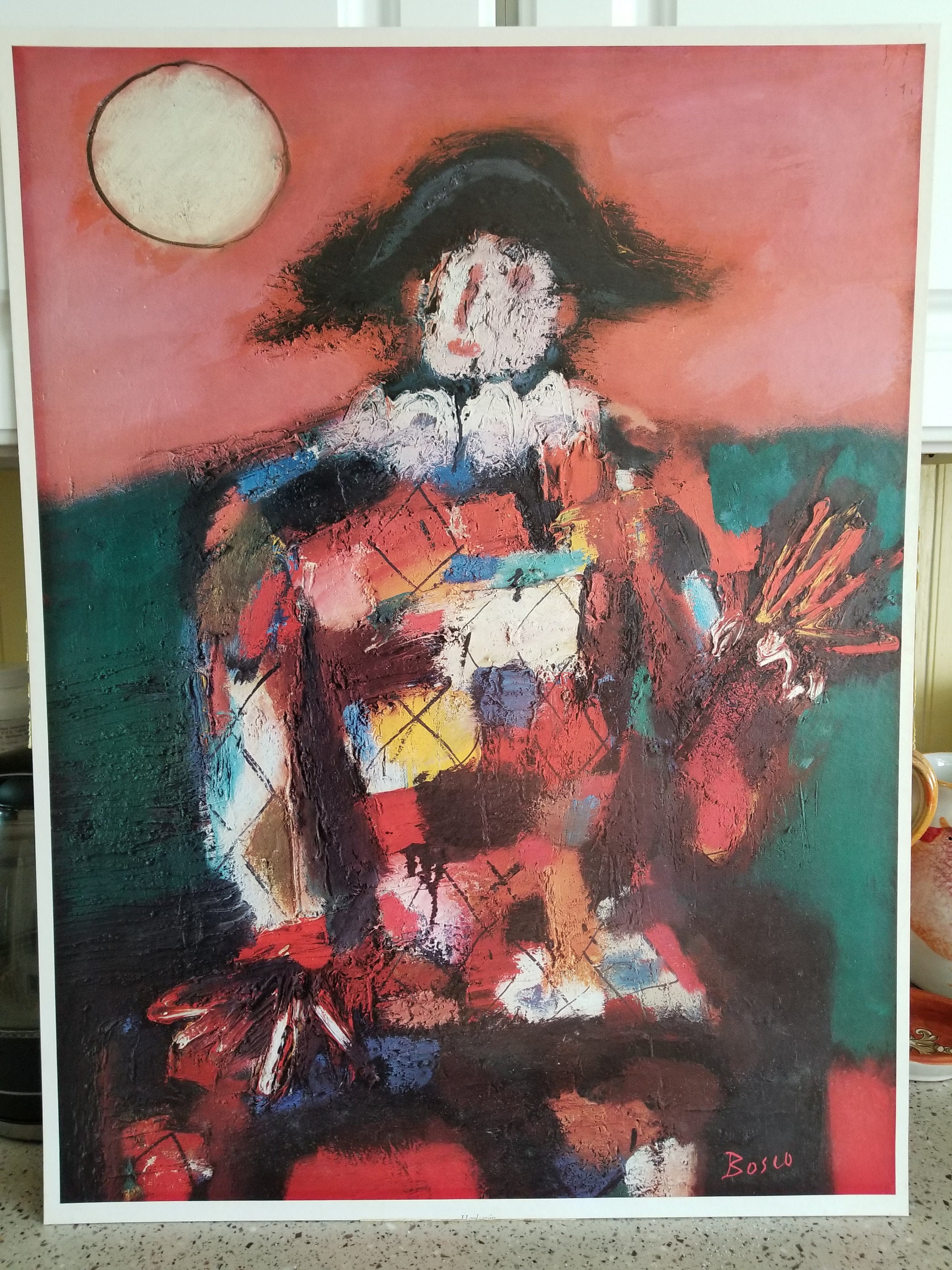 Abstract Print Red Clown Rare Color Abstract Harlequin JESTER - Etsy
