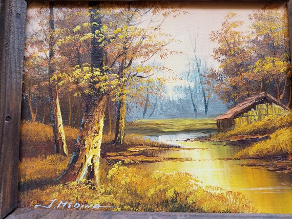 Autumn, Fall Trees Oil Painting, Autumn Landscape, Trees, Cabin