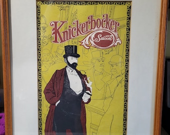 Knickerbocker Saloon Antique Print, signed Dodson, advertisement, lithograph, New York Giants beer