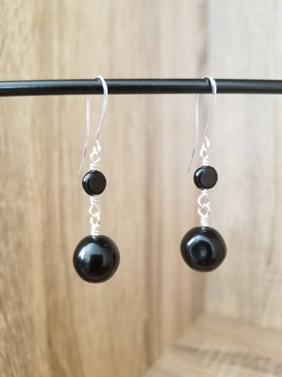 black ball drop earrings