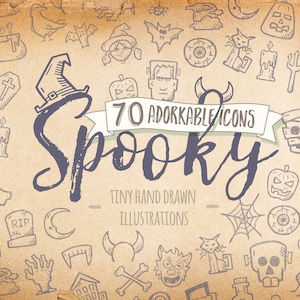 Halloween Icons - Doodle Clipart. 70 Adorable Hand Drawn Spooky Line Art. Halloween Icon Pack.