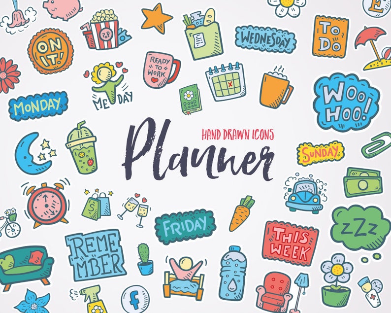 Planner Icons Doodle Clipart Scrapbook and Planner Printable Etsy