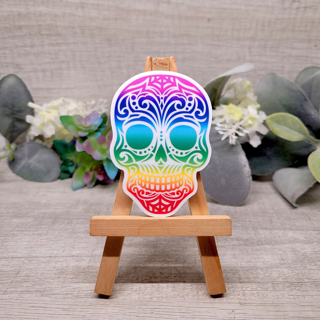Rainbow Sugar Skull Sticker Sugar Skull Waterproof and Etsy