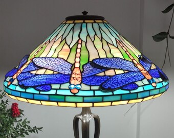 Dragonfly Tiffany Stained Glass Lamp, Elegant Table Lamp, Art Nouveau Lampshade, Stylish Desk Lamp, Home Decor, Livingroom Decor,  Glass Art