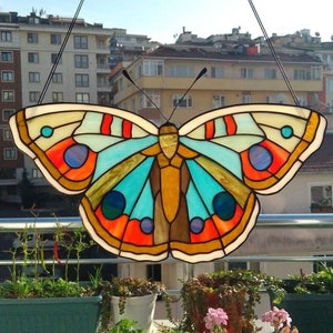 Butterfly Stained Glass Suncatcher, Colorful Window Sun Cather, Hanging Wall Ornament, Living Room Decor, Nursery Decor, Elegant Lover Gift