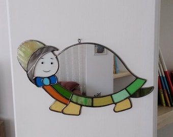 Turtle Stained Glass Wall Mirror, Cute Nursery Wall Decor, Wall Hanging Mirror, Kid Room Ornament, Living Room Decor, Glass Art, Child Gift
