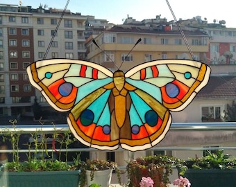 Butterfly Stained Glass Suncatcher, Colorful Window Sun Cather, Hanging Wall Ornament, Living Room Decor, Nursery Decor, Elegant Lover Gift