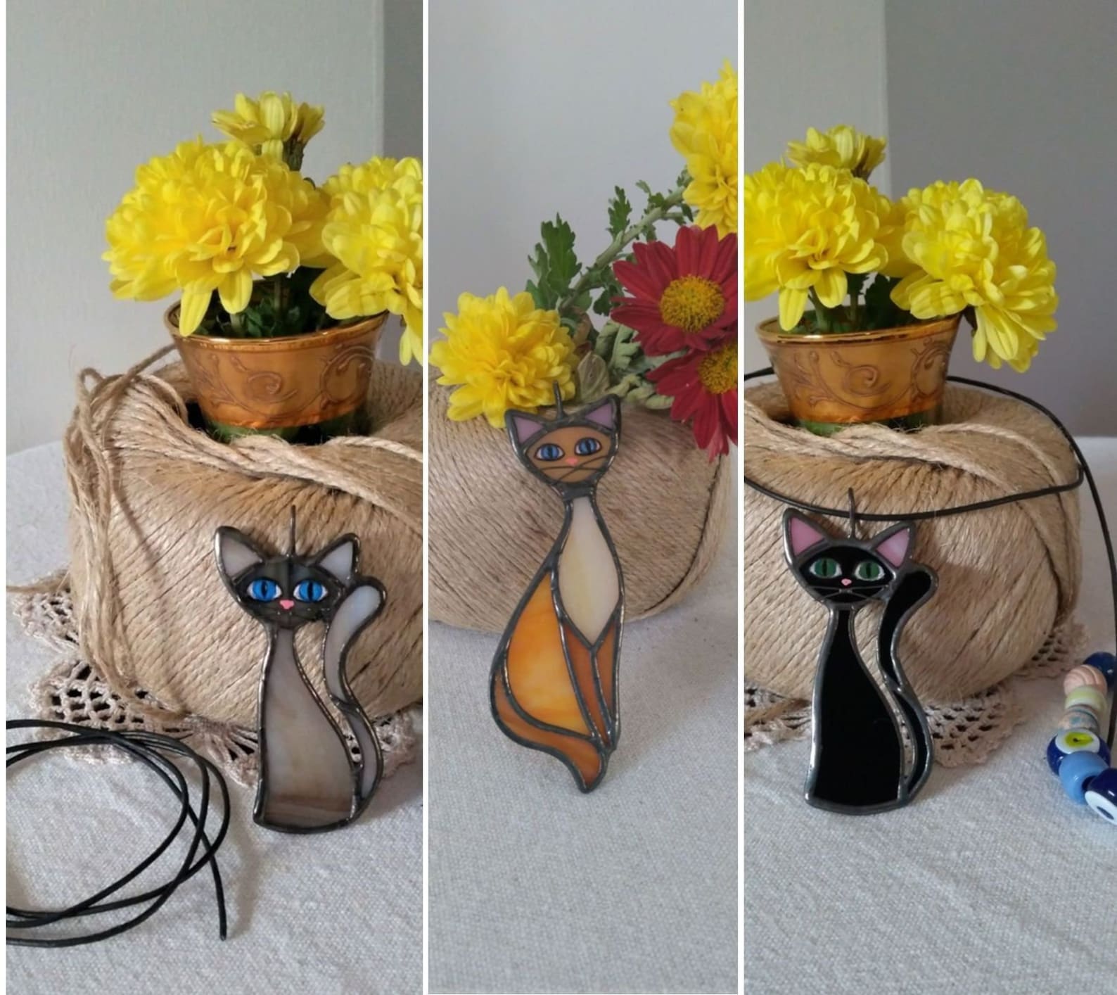 Cat Stained Glass Necklace