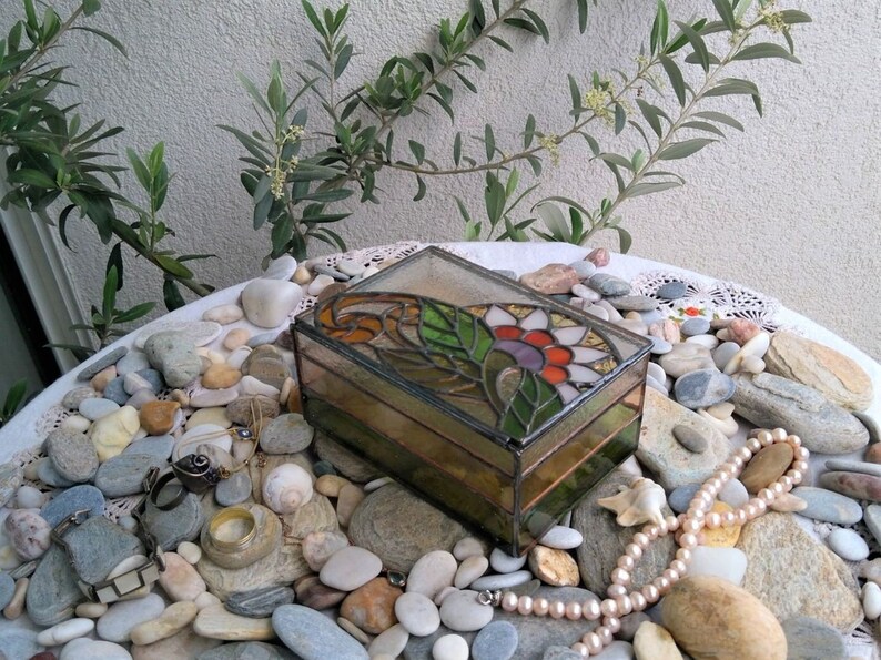 Stained Glass Jewelry Box Exotic Flower Keepsake Box Etsy