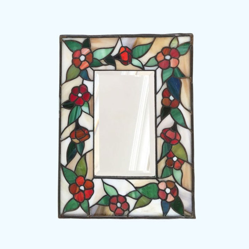 Floral Stained Glass Mirror Wall Hanging Decor Decorative Etsy