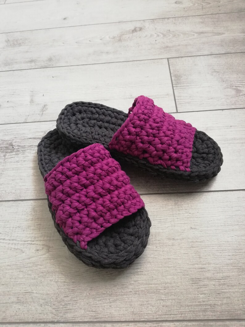 Crochet slippers TShirt yarn slippers Chunky cotton yarn Etsy