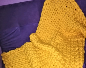 Handmade Chunky Knit Merino Wool Throw Blanket