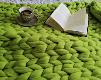 Chunky Knit Merino Wool Blanket, Arm Knit Throw