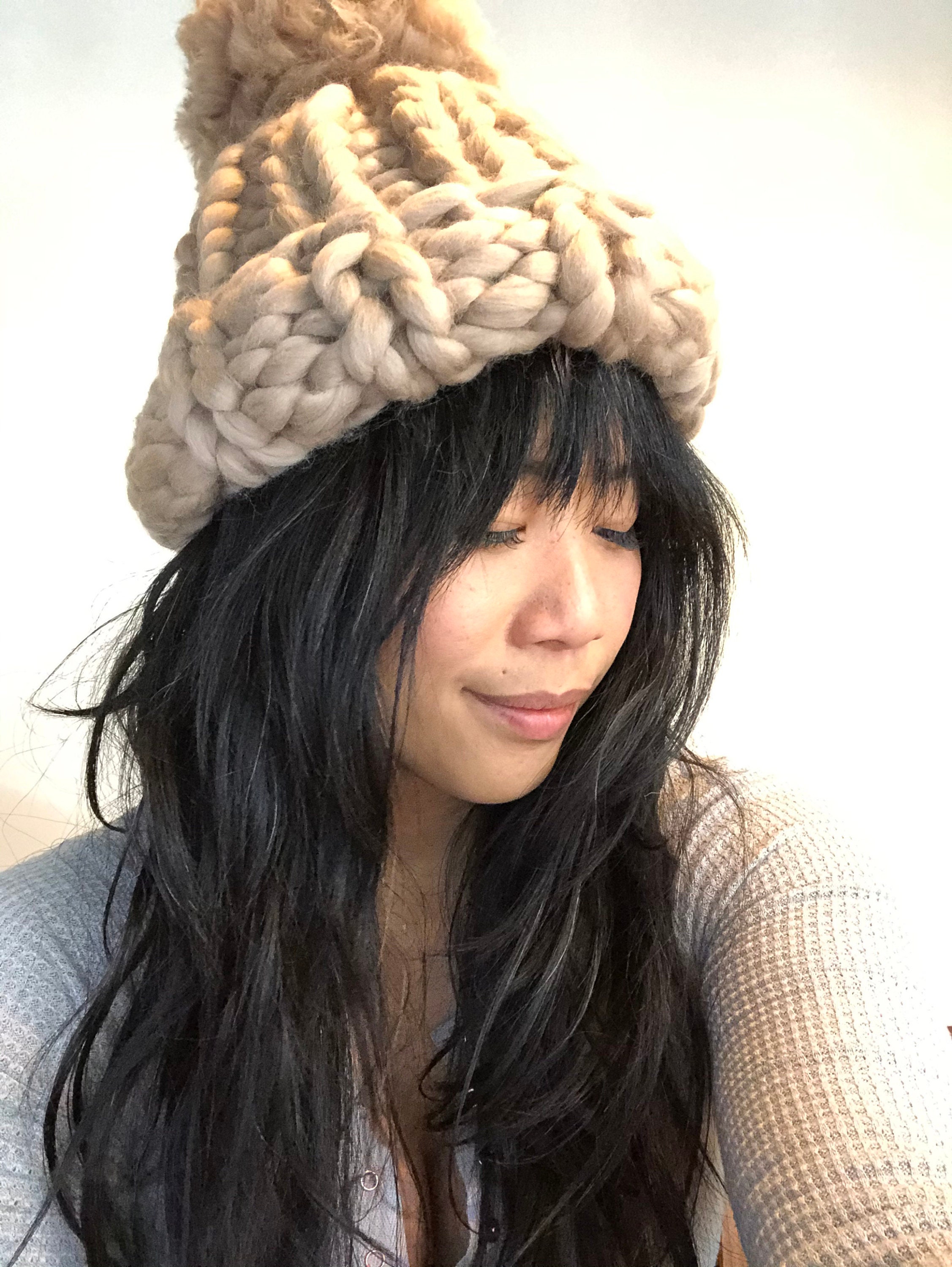 Big Pompom Hat Chunky Knit Hat. Yarn Pom Hat Knitted Hat. Pom Beanie Pom Pom Hat. Chunky Hat