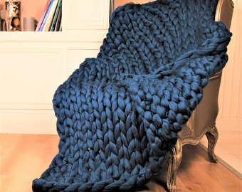 Chunky Knit Merino Wool Blanket, Super Chunky Throw