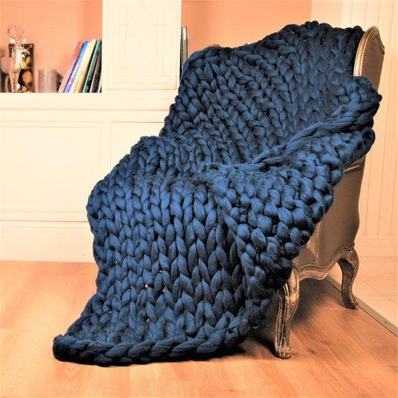 Chunky Knit Merino Wool Blanket, Super Chunky Throw