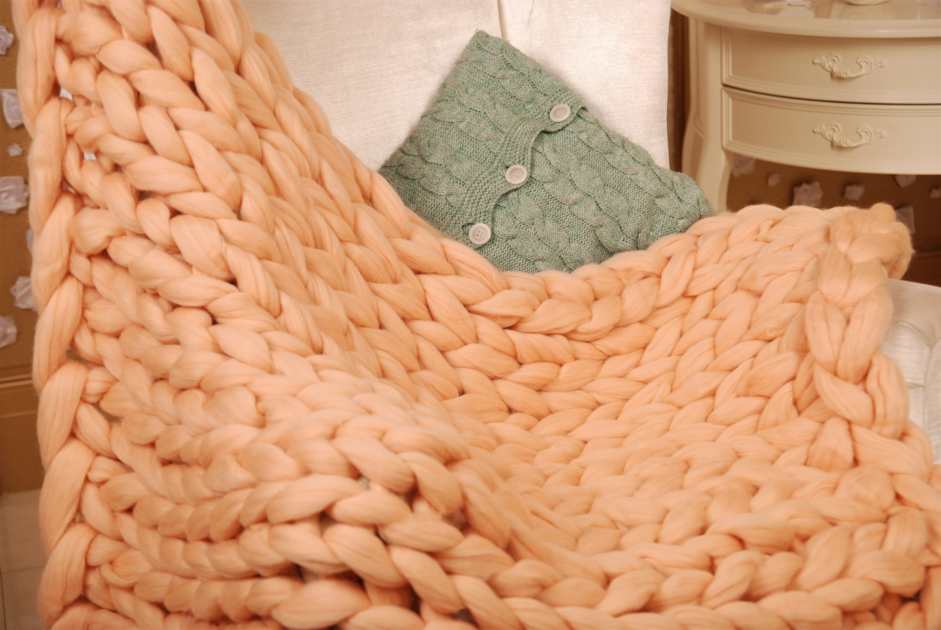 Bulky Wool Blanket Chunky Knit Throw Chunky Yarn Blanket Wool Knit