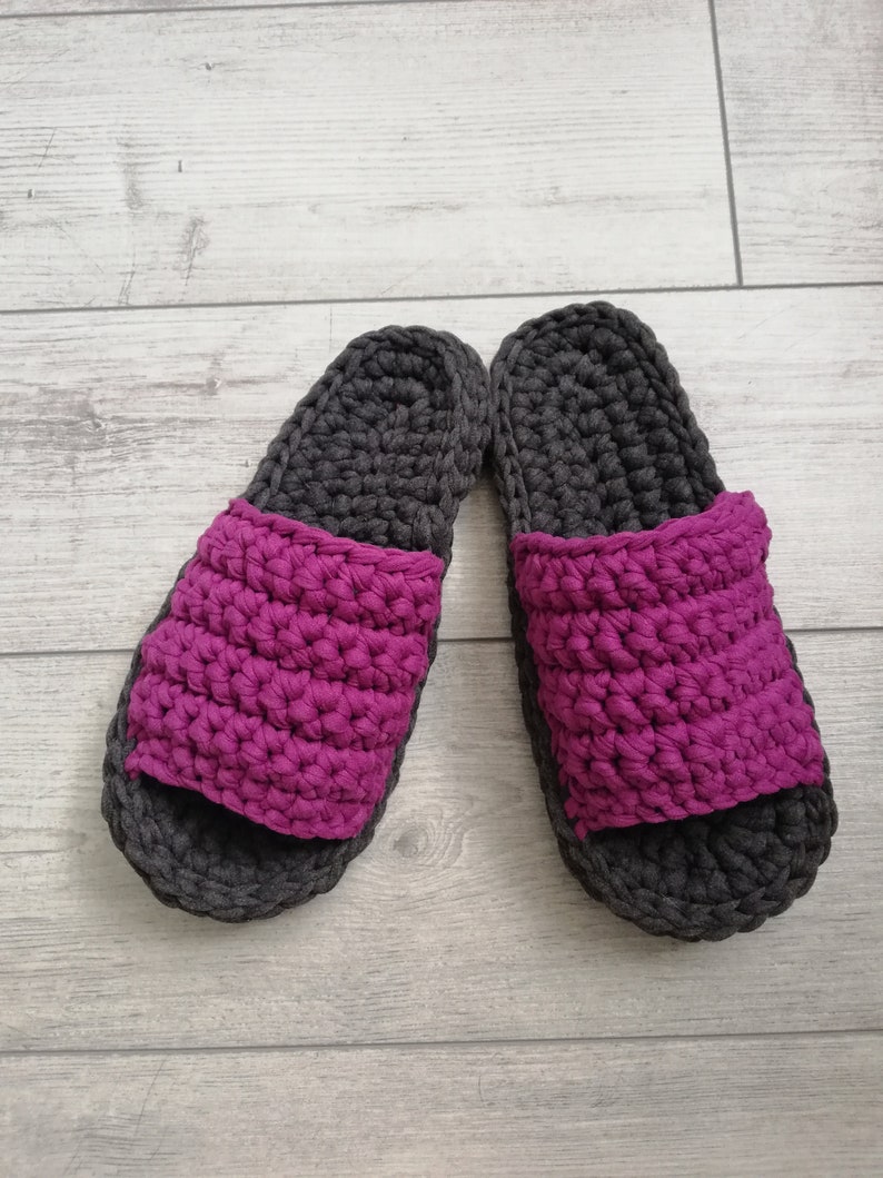 Crochet slippers TShirt yarn slippers Chunky cotton yarn Etsy
