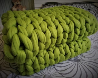 Handmade Chunky Merino Wool Blanket: Arm Knit, Super Bulky