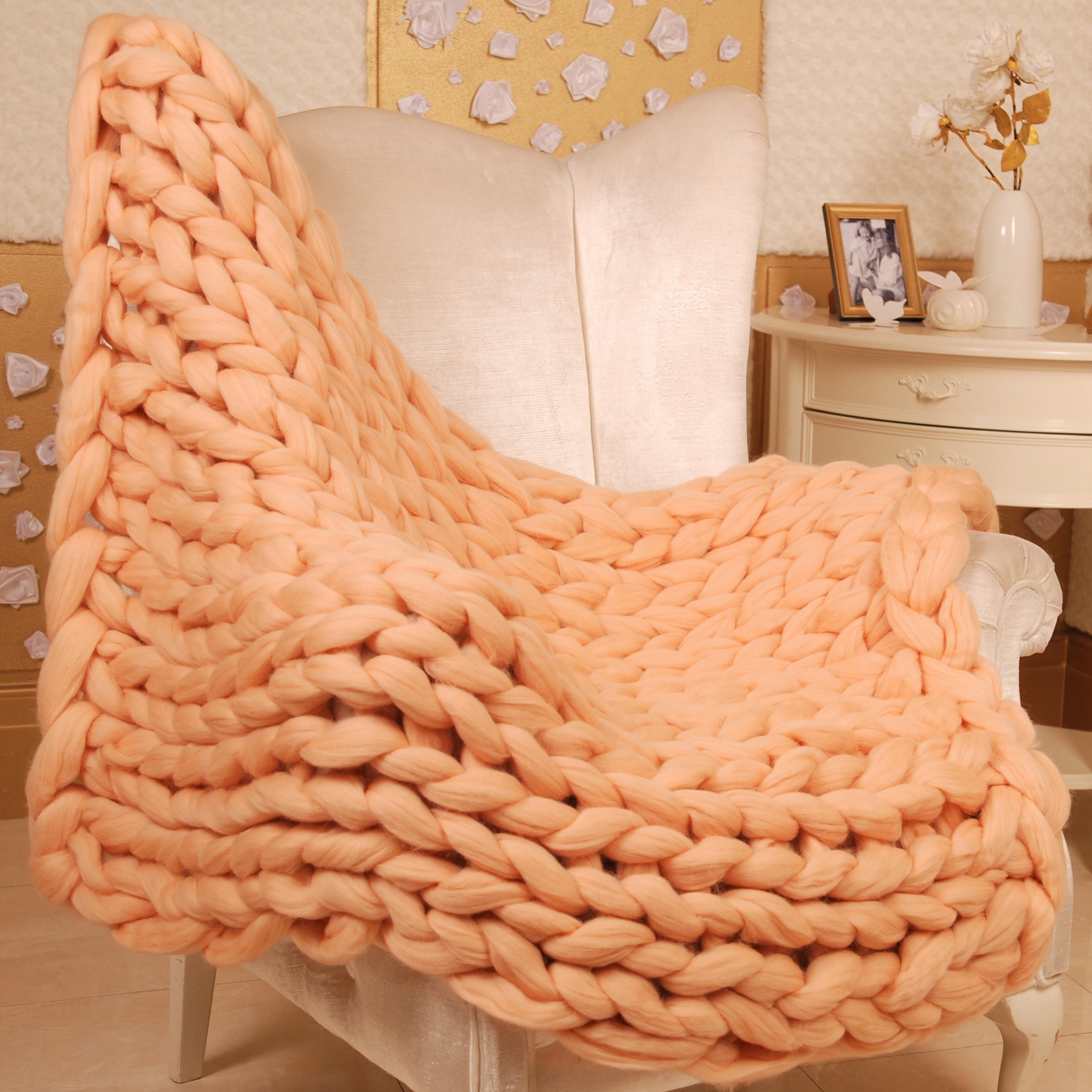 Bulky Wool Blanket Chunky Knit Throw Chunky Yarn Blanket Wool Knit