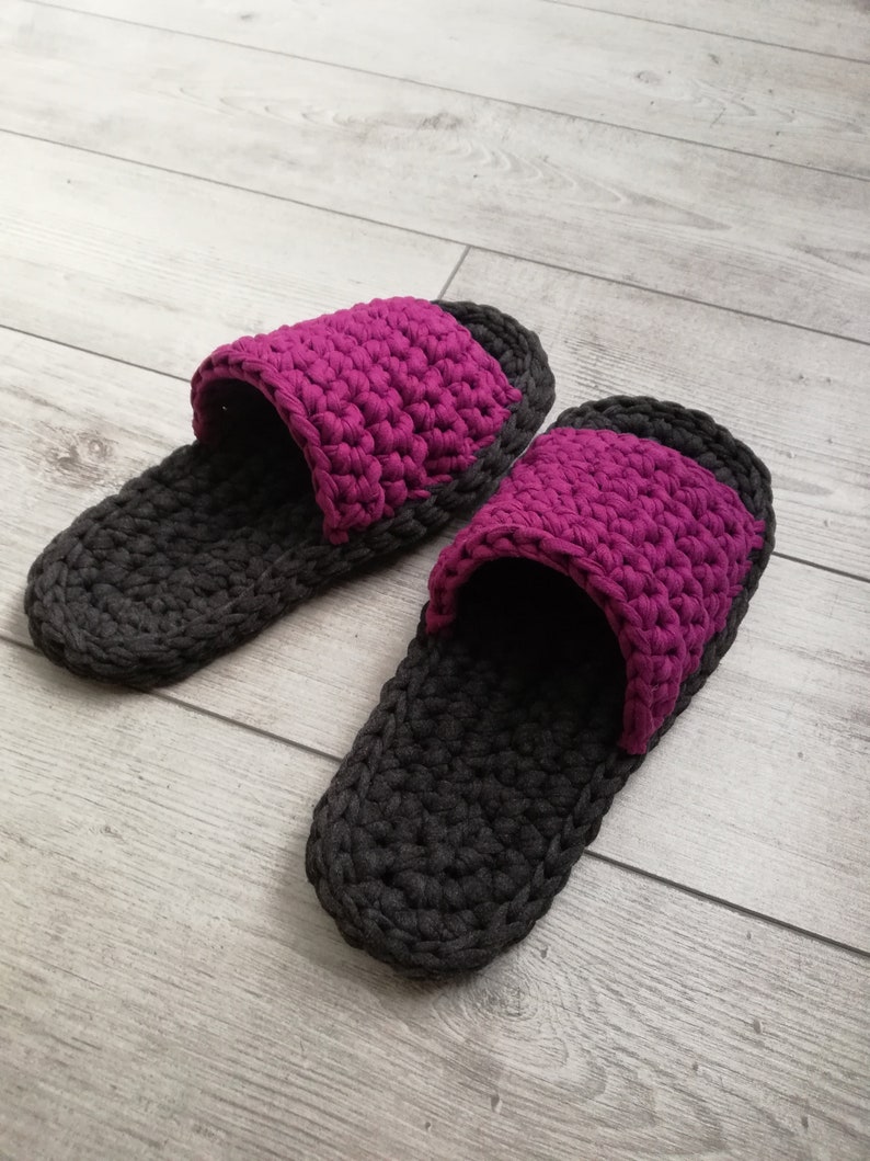 Crochet slippers TShirt yarn slippers Chunky cotton yarn Etsy
