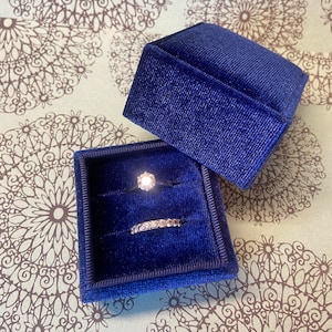 Blue Velvet Ring Box, Wedding Ring Box, Ring Bearer Box, Engagement Ring Box, Proposal Ring Box, Double Slot Ring Box for Wedding Ceremony