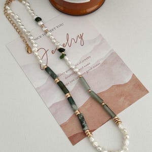 Pearl and Jade Necklace,Dainty Freshwater Pearl Layered Necklace, Minimalist Necklace, Pearl Choker, Bridal Wedding Necklace