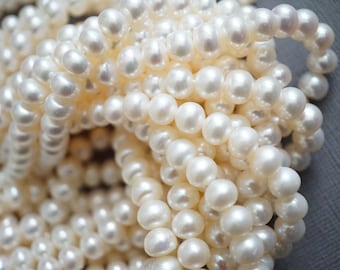 AAA+ 7mm White Freshwater Pearls, Loose Pearls, Round Pearl, 24 gauge hole, Cultured Pearls, pearl strands, pearl beads, pearl necklaces