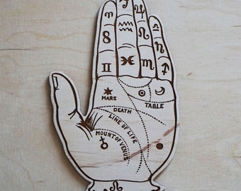 Dekoration HAND - Birkensperrholz mit Gravur. Handlesen, Weissagung, Spiritualität