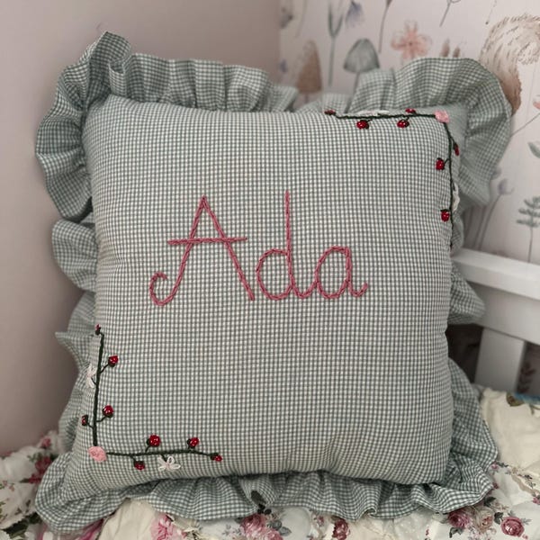 Personalised embroidered cushion , strawberry design