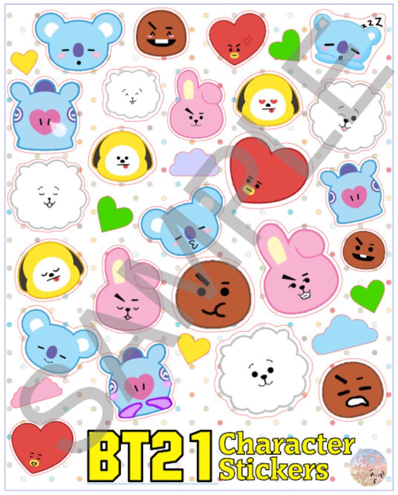 bts bt21 sticker sheet k pop cute face cartoon emoji