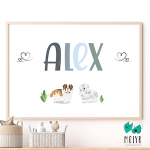Baby Name Sign. Nursery Decor. Dog Printable. Animal Name Decor. Dog Nursery Name Print. Kids Room Wall Art. Custom Name Print for Nursery.
