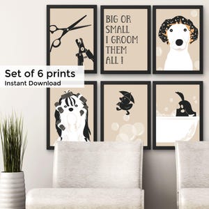Dog Grooming Gallery Set of 6 Drawings. Print Ready Artwork for Groomer&#39;s Salon. Dog Salon Wall Decor. Pet Grooming Salon Wall Art.