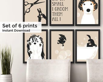 Veterinarian Wall Art, Gift for Dog Mom, Prints for Vet Office Decor, Illustrations for Dog Grooming Salon, Set of 6, Digital Download