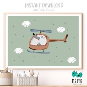 Dog in Helicopter Poster. Nursery Art. Dog Themed Nursery Print for Boys. Nursery Print. Transport Poster. Dog Printable Wall Art
