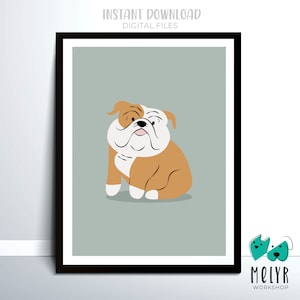 English Bulldog Print. Bulldog Lover Gift. Dog Lover Gift. English Bulldog Poster for Nursery. Downloadable Art. Digital Bulldog Printable