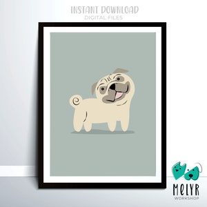 Pug Printable Wall Art.Pug Lover Gift for Pug Owner.Dog Wall Art for Dog Lover.Gift for Nursery.Pug Printable for Nursery.Downloadable Art