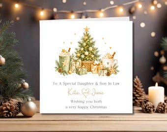 Personalised Daughter and Son In Law Christmas Card, Son and Daughter In Law Gold Christmas Card